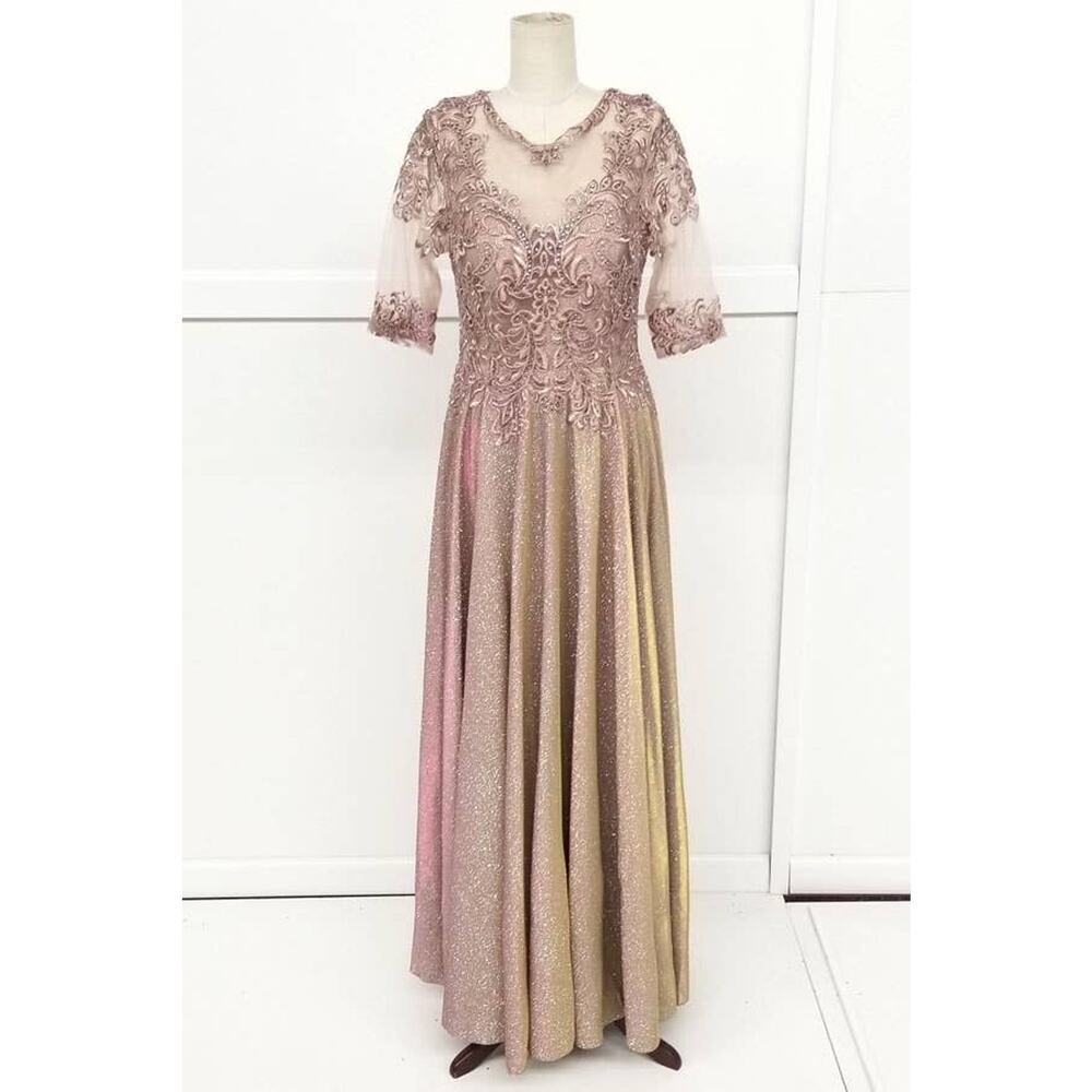 Chicas J006 Missy Maxi Dress Women L Blue Sparkly 3/4 Sleeve Formal Gown NWT - Picture 11 of 16